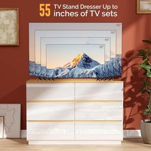 <span class=keywords><strong>Commode</strong></span> moderne en bois blanc laqué à <span class=keywords><strong>6</strong></span> <span class=keywords><strong>tiroirs</strong></span> avec dessus marron pour chambre à coucher - Product Image 3