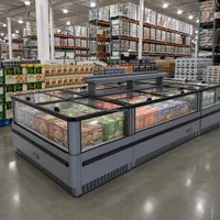 Vitrine Réfrigérée Commerciale Monotempérature à Refroidissement par Air, Type Îlot, pour Supermarché, Aliments Surgelés