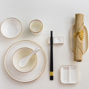 Juego de mesa de cerámica de calidad superior para hotel, juego de cuatro piezas, vajilla para Club, plato de alambre dorado, platos, taza de té - Product Image 5