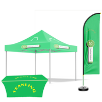 Ensembles de tentes pliantes, drapeaux plume et housses de table, taille ouverte 10x10FT, hauteur du drapeau 3.4M, housse de table 6FT, logos personnalisés, impression intégrale