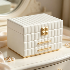 Boîte à bijoux en cuir de luxe avec quincaillerie dorée, multi-tiroirs, grande capacité, organiseur de rangement pour bagues, colliers, boucles d'oreilles - Product Image 6