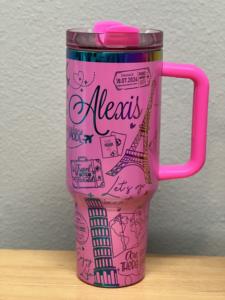 Tazza da viaggio con Logo personalizzato placcato in oro da 40 once in acciaio inossidabile bicchiere 40 oz con manico e paglia Color arcobaleno - Product Image 4