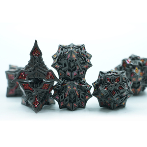 Dados negros de nuevo diseño DND poliédrico TRPG coloreado multicolor personalizado 7PCS por juego dados de metal con mica roja - Product Image 2