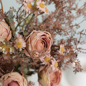 Bouquet de roses et de marguerites artificielles Ruilisi, rose champagne, café, jaune foncé, fleurs en soie, décoration d'intérieur, accessoires de mariage - Product Image 4