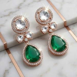 Conjunto de Collar de Plata 925 con Cristales Verdes y Circonitas en Oro Rosa, Joyería Nupcial de Lujo con Pendientes para Mujer, Joyería de Boda - Product Image 4