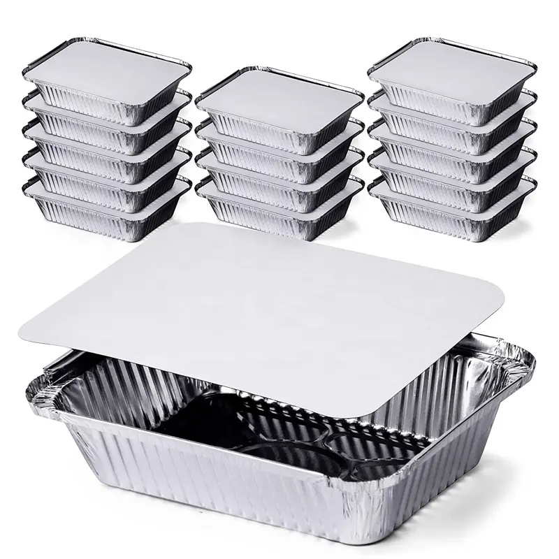 750ml 800ml 1500ml Round Golden Microwavable Turkey Aluminum Foil With Plastic Food Containers Sealing Lids 4 Compartment Foil