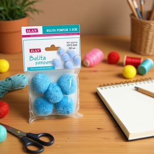 Pompon Ilan Bolita 3,5 cm Azzurro, Materiale per Artigianato - Product Image 3
