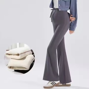 Pantalon d'hiver taille haute évasé Yoga Pantalon <span class=keywords><strong>enceinte</strong></span> Doublure en <span class=keywords><strong>polaire</strong></span> Chaud <span class=keywords><strong>Femme</strong></span> Sport Pantalon à fond cloche Leggings Pantalon de maternité - Product Image 4