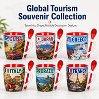 Mug à café en céramique souvenir des Caraïbes Cuba, avec motifs voitures, bâtiments, drapeaux, pour les vacances, en grès, avec cuillère, OEM ODM personnalisé