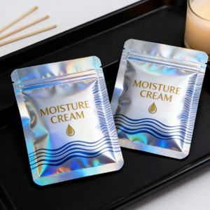 Pochette d'échantillons cosmétiques en <span class=keywords><strong>film</strong></span> holographique couleur, sac d'emballage de beauté personnalisé pour les soins de la peau, petite pochette irisée, vente chaude - Product Image 1