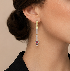 Pendientes de Plata de Ley 925 Chapados en Oro con Rubí y Circonita Cúbica, Pendientes Geométricos con Circonita Cúbica para Mujer - Product Image 3