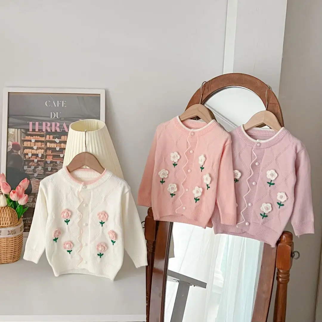 Trẻ Em Của Áo Len Handmade Hoa Dễ Thương Dệt Kim Cardigans Cô Gái Bé Outwear Crochet Áo Khoác