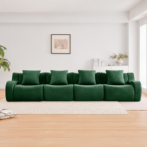 Ensemble de canapé convertible 4 places, design moderne, tissu Teddy de haute qualité, aucun assemblage requis, accoudoirs incurvés pour un usage en appartement - Product Image 5