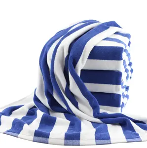 wholesale Cotton yarn-dyed jacquard big bath towel 75 * 150cm blue and white striped beach towel