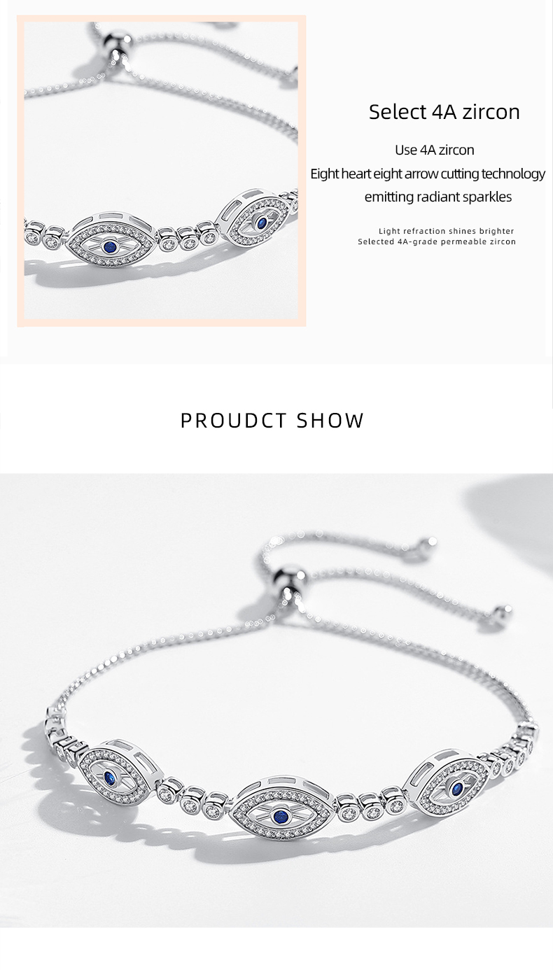 KLTB175 Vintage Lucky Evil Eye Charm Bracelet 925 Sterling Silver