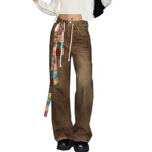 Pantalones Vaqueros Casuales Vintage para Hombre al por Mayor, Novedad, Desgastados, Lavados, de Pierna Ancha con Cordón, Combinables con Todo - Product Image 1