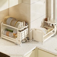Égouttoir d'angle minimaliste durable 2-en-1 pour cuisine avec porte-couteaux intégré, boîte à baguettes et bac de récupération des gouttes multifonctionnel
