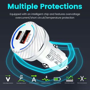 60W High Power Round Fireproof Car Charger Dual PD & QC3.0 Fast Charging <b>USB</b>-C + <b>USB</b>-A Ports for Earphone & Laptop Wholesale - Product Image 5