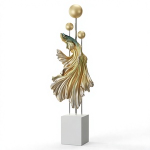 Escultura de Pez de Resina Estilo Chino, Adorno Feng Shui, Estatua Pintada a Mano con Aletas Doradas para Decoración de Sala de Estar o Mueble de TV - Product Image 4