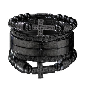 Ensemble de bracelets tressés en zircon croisé avec pierre noire, bande élastique, micro-incrustation, bijoux en alliage de zinc, cadeau, ensemble de trois pièces - Product Image 5