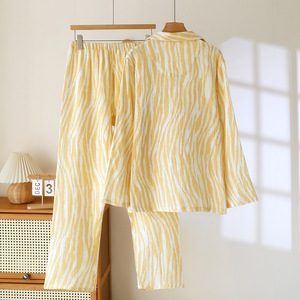 Pijama <span class=keywords><strong>de</strong></span> Gasa 100% Algodón para Mujer, Estampado <span class=keywords><strong>de</strong></span> Cebra, Manga Larga, con Botones, Ropa <span class=keywords><strong>de</strong></span> Dormir, 2 Piezas, Estilo Old Money - Product Image 3