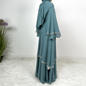 <span class=keywords><strong>Set</strong></span> di 4 Pezzi Abaya per Donne Musulmane di Dubai in Stile Aperto di Alta Qualità con Maniche a Pipistrello in Chiffon e Decorazione con Cintura di Strass - Product Image 6
