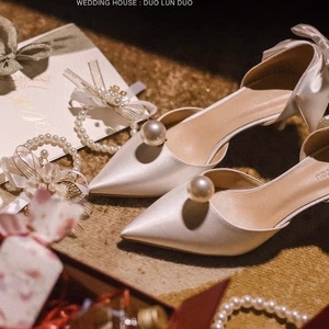 Dropshipping Zapatos Altos Dama 2024 Wedding <b>White</b> Pearl <b>Heels</b> for Ladies - Product Image 3