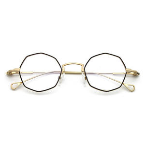 レトロメタルファッションラウンドフレームファインレッグオクタゴナルメガネフレーム不規則なひし形近視フレーム男性と女性のフラットミラー - Product Image 5