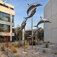 Escultura de Delfín en Acero Inoxidable Pulido, Arte de Animales Marinos para Jardín, Resort, Plaza y Paisajes Costeros