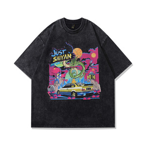 T-shirt <span class=keywords><strong>da</strong></span> uomo personalizzata in cotone pesante, oversize, a maniche corte, con stampa grafica cartoon, girocollo, effetto lavato - Product Image 1