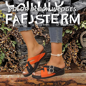 รองเท้าแตะลำลองแบบสวมเปิดนิ้วเท้า สีสันตัดกัน พื้นหนา สำหรับผู้หญิง รุ่นใหม่ ปี 2025 ไซส์ใหญ่ เหมาะสำหรับใส่กลางแจ้ง - Product Image 2