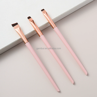 Set Kuas Makeup Profesional Ultra Tipis 3 Buah dengan Gagang Plastik, Bulu Sintetis, untuk Blush, Lip Liner, Eyeliner, dan Concealer