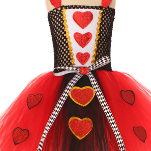 Costume da <span class=keywords><strong>Regina</strong></span> di Cuori per Bambine 2024, Abito da Carnevale per Halloween, Vestito Tutu Elegante con Corona, Classico Abito Rosso da <span class=keywords><strong>Regina</strong></span> del Paese delle Meraviglie - Product Image 2