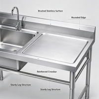 Éviers de cuisine et de salle de bain industriels en acier inoxydable, à double ou simple bac, finition polie, résistants à la corrosion