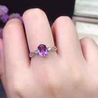 Bagues de mariage classiques en argent sterling 925 plaqué or 18 carats avec pierre précieuse améthyste naturelle taille ovale pour hommes et femmes