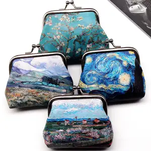 New Design Customized Pattern PU Hasp Coin Bag Cheap Promotional Gift Vintage Oil Painting Coin Purse