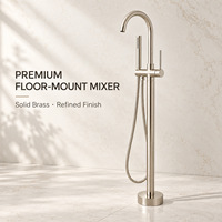 Robinet de baignoire monocommande au design moderne, à poser au sol, en laiton poli couleur or, avec cartouche céramique, jet doux, garantie 5 ans