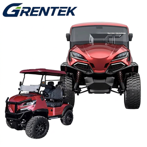 Voiturette de golf électrique GRENTEK 4 places, rouge, surélevée, avec roues et toit noirs, pour routes non publiques - Product Image 2