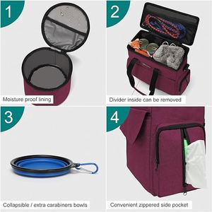 2 bols pour chien, sac de rangement multi-poches pour accessoires pour chien, essentiels pour les voyages en voiture avec chien, sac à dos de voyage pour animaux de compagnie pour le camping en week-end - Product Image 6