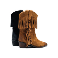 Bottines d'hiver pour femmes en cuir véritable respirant, confortables, souples, à lacets, à double couche, avec franges, motif blé