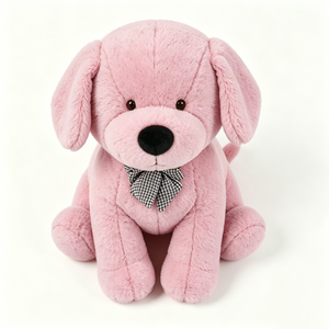 Peluche de chiot rose personnalisée - Animal en peluche doux et moelleux avec nœud à carreaux, jouet mignon pour enfants et crèches - Product Image 4
