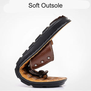 Tongs en cuir personnalisées avec logo Tongs Pantoufles Chaussures Sandales d'extérieur Tongs décontractées pour hommes - Product Image 3