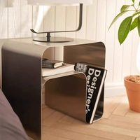 Table de chevet en acier inoxydable d'occasion, petite table d'appoint, meuble de rangement simple et moderne pour salon, aucun installation requise