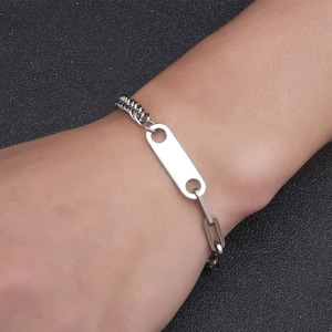 Kkylife — Bracelet en acier inoxydable avec chaîne gravée, pour <span class=keywords><strong>homme</strong></span> et femme, bijou à la mode, Clip de papier - Product Image 3