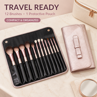 Lot de 13 pinceaux de maquillage professionnels pour les yeux et le visage, poils synthétiques doux, avec pochette de rangement violette