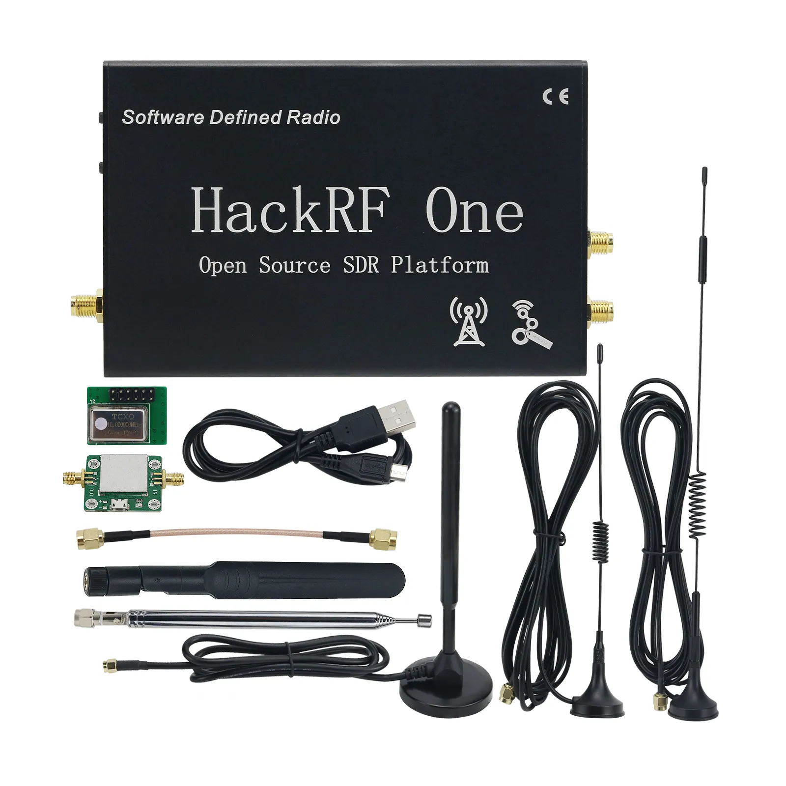 Montajlı siyah kabuk 1MHz-6GHz HackRF bir yazılım tanımlı radyo SDR radyo alıcısı LNA antenler