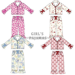 Vêtements personnalisés avec nœud imprimé pour filles Ensemble pyjama à manches longues Printemps Automne Vêtements de nuit pour enfants Tenues 2 pièces pour filles - Product Image 1