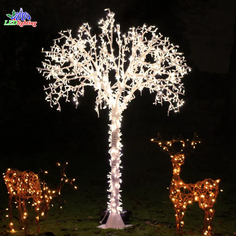 Outdoor Christmas LED White Branch Tree Lights Large Illuminated Artificial 3D Tree