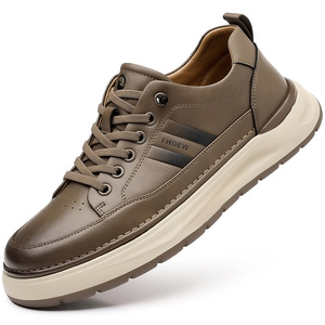 FHOEW รองเท้าผ้าใบหนังผู้ชายส้นเตี้ยพื้นรองเท้ายางกันลื่นรองเท้าลำลองสำหรับเดิน - Product Image 5