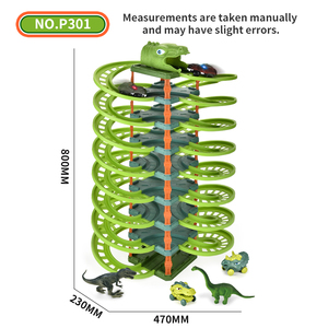 Circuit de course en spirale pour voitures dinosaures 9 étages, <span class=keywords><strong>garage</strong></span> de stationnement électrique, ensemble de jeu 65 pièces, circuit de course DIY avec voitures dinosaures à LED et toboggan - Product Image 6
